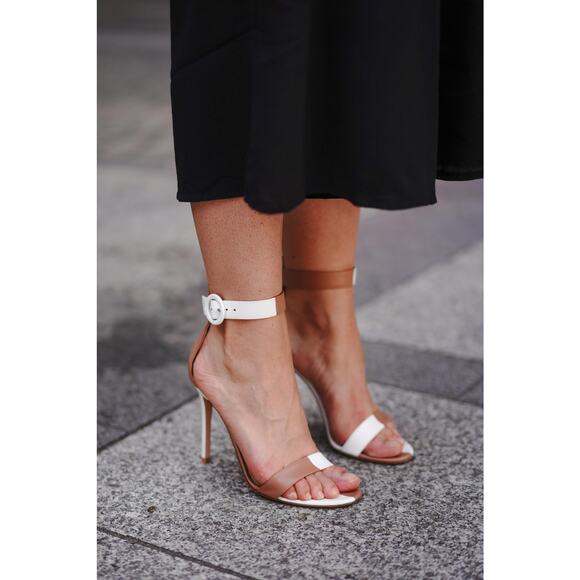 Gianvito Rossi Leather Lady Zweifarbige Heels Sandals Brown White Size 39.5 - Picture 1 of 9